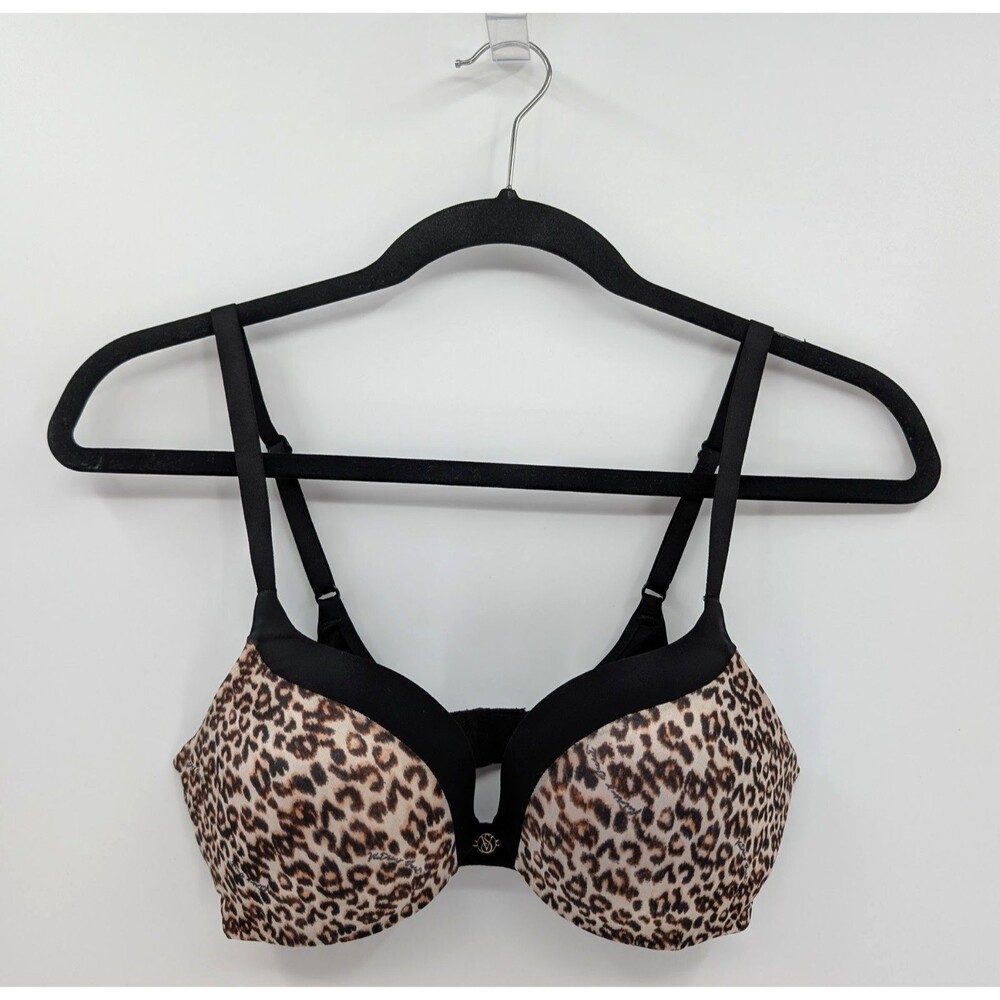Victoria's Secret Bra 32C Black Animal Print Push Up Very Sexy
